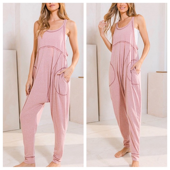 14 Boho Most Comfy Sleeveless Solid Harem Jumpsuit - Picture 3 of 3